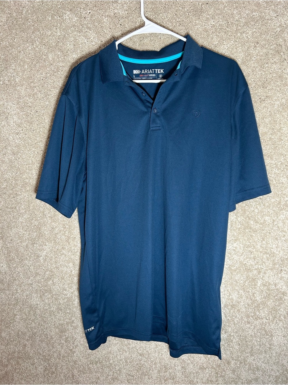 Ariat Polo Shirt Mens Large Blue Solid AriatTEK Heat Series Performance Pique
